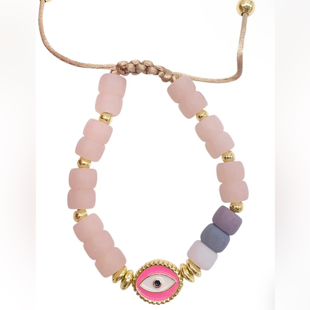 NWT Adornia Pink Evil Eye Enamel Beaded Bracelet